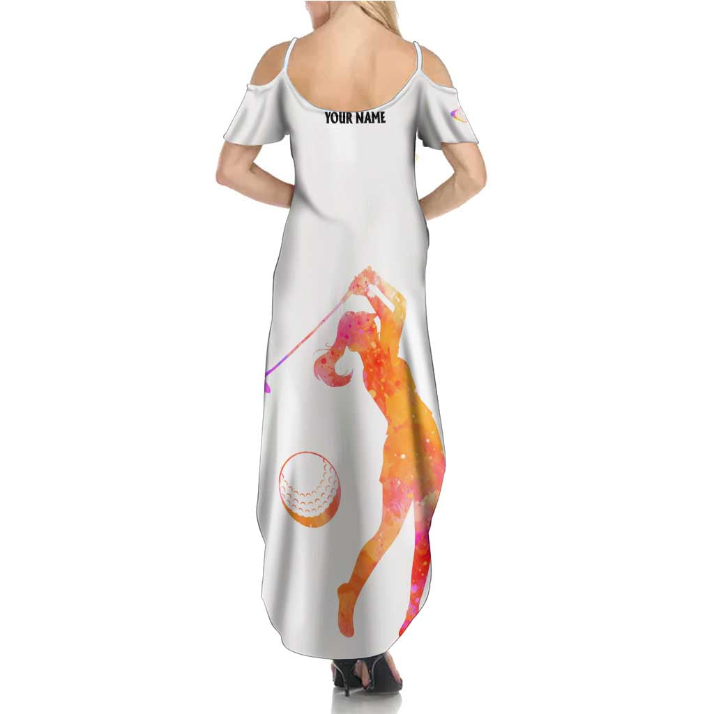 USA Golf Design Summer Maxi Dress Watercolor Female Silhouette and Orange Gradient Flag and Ball Pattern - Wonder Print Shop