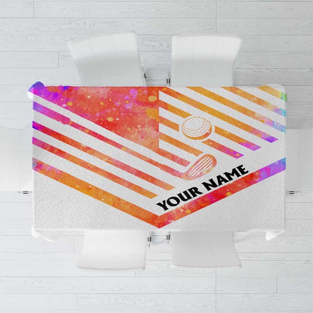 USA Golf Design Tablecloth Watercolor Female Silhouette and Orange Gradient Flag and Ball Pattern - Wonder Print Shop