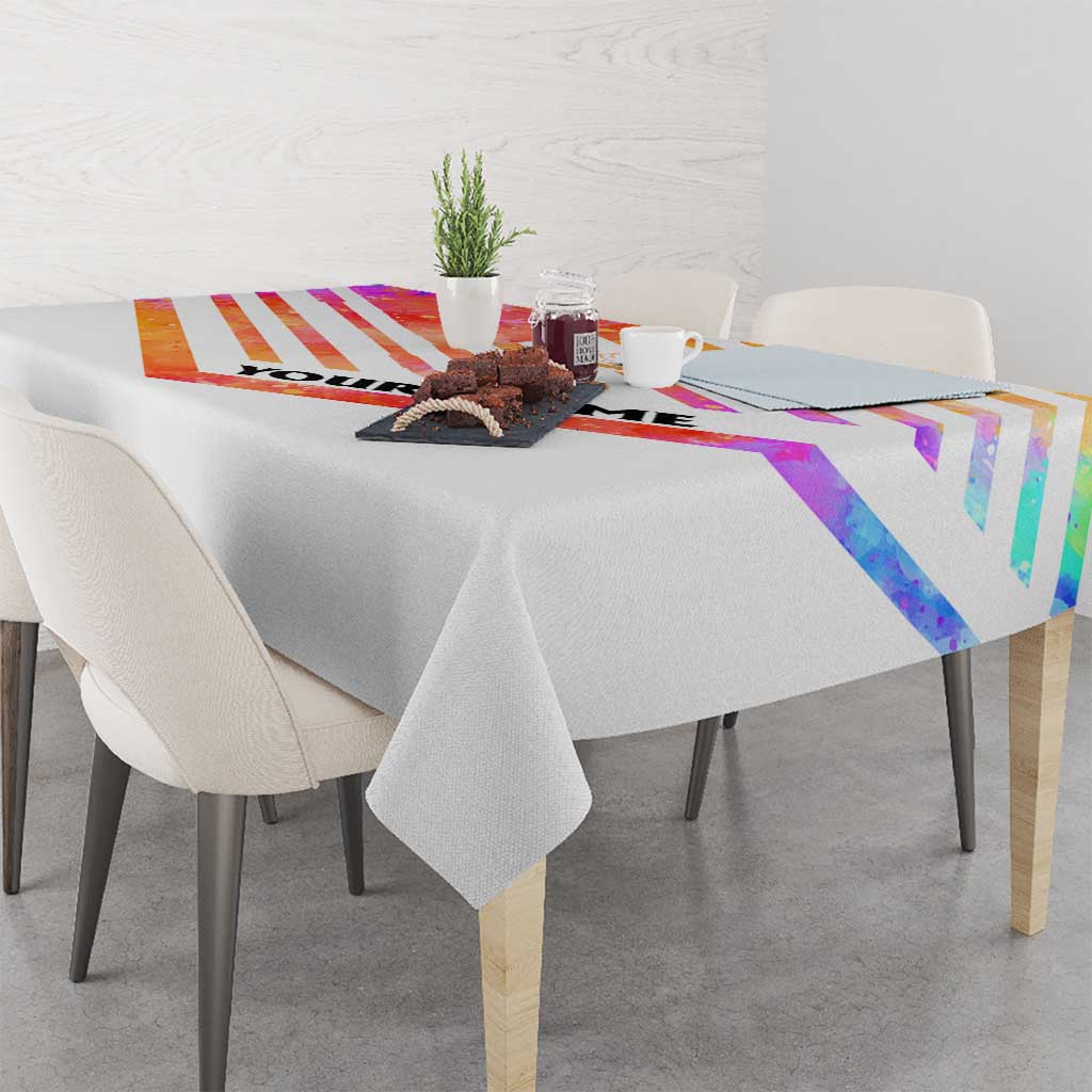 USA Golf Design Tablecloth Watercolor Female Silhouette and Orange Gradient Flag and Ball Pattern - Wonder Print Shop