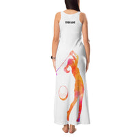 USA Golf Design Tank Maxi Dress Watercolor Female Silhouette and Orange Gradient Flag and Ball Pattern - Wonder Print Shop