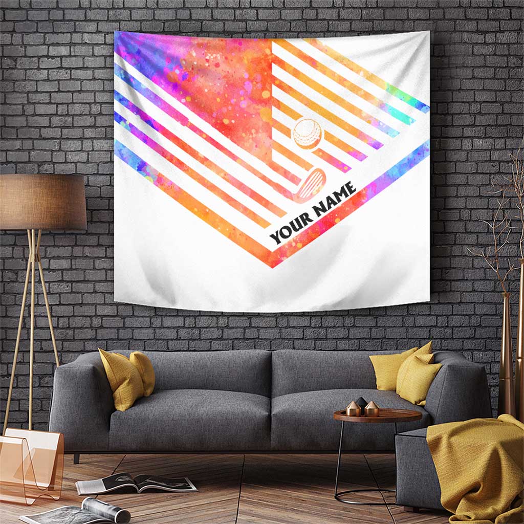 USA Golf Design Tapestry Watercolor Female Silhouette and Orange Gradient Flag and Ball Pattern - Wonder Print Shop