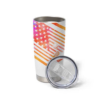 USA Golf Design Tumbler Cup Watercolor Female Silhouette and Orange Gradient Flag and Ball Pattern - Wonder Print Shop
