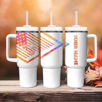 USA Golf Design Tumbler With Handle Watercolor Female Silhouette and Orange Gradient Flag and Ball Pattern - Wonder Print Shop