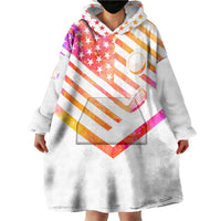 USA Golf Design Wearable Blanket Hoodie Watercolor Female Silhouette and Orange Gradient Flag and Ball Pattern - Wonder Print Shop
