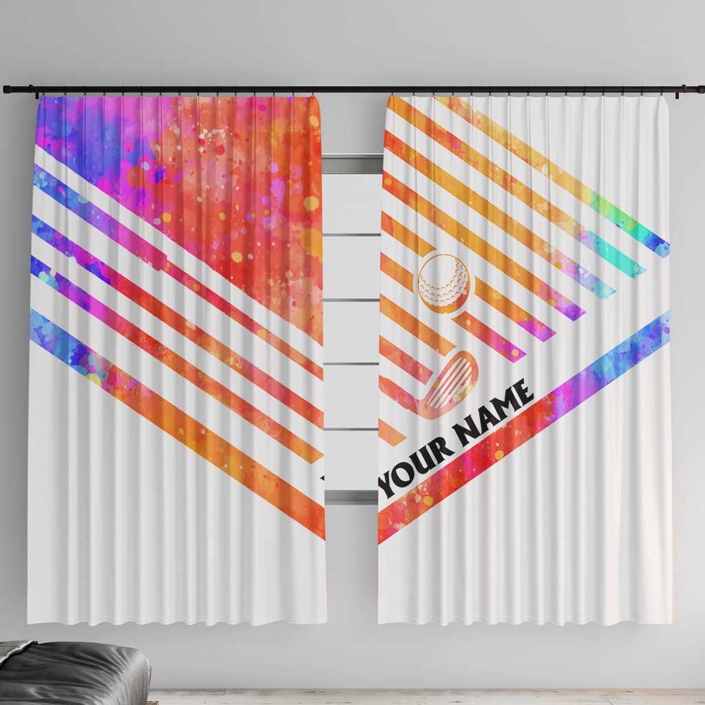 USA Golf Design Window Curtain Watercolor Female Silhouette and Orange Gradient Flag and Ball Pattern - Wonder Print Shop