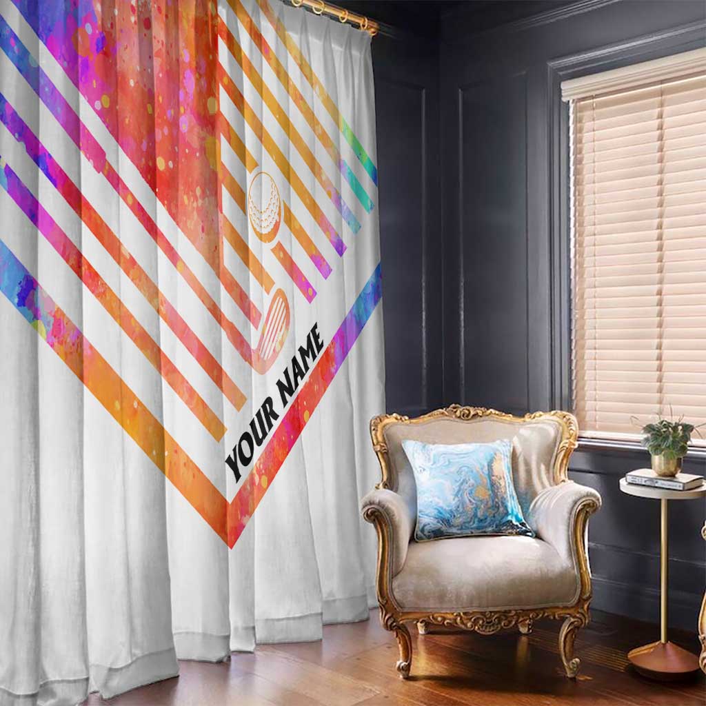 USA Golf Design Window Curtain Watercolor Female Silhouette and Orange Gradient Flag and Ball Pattern - Wonder Print Shop