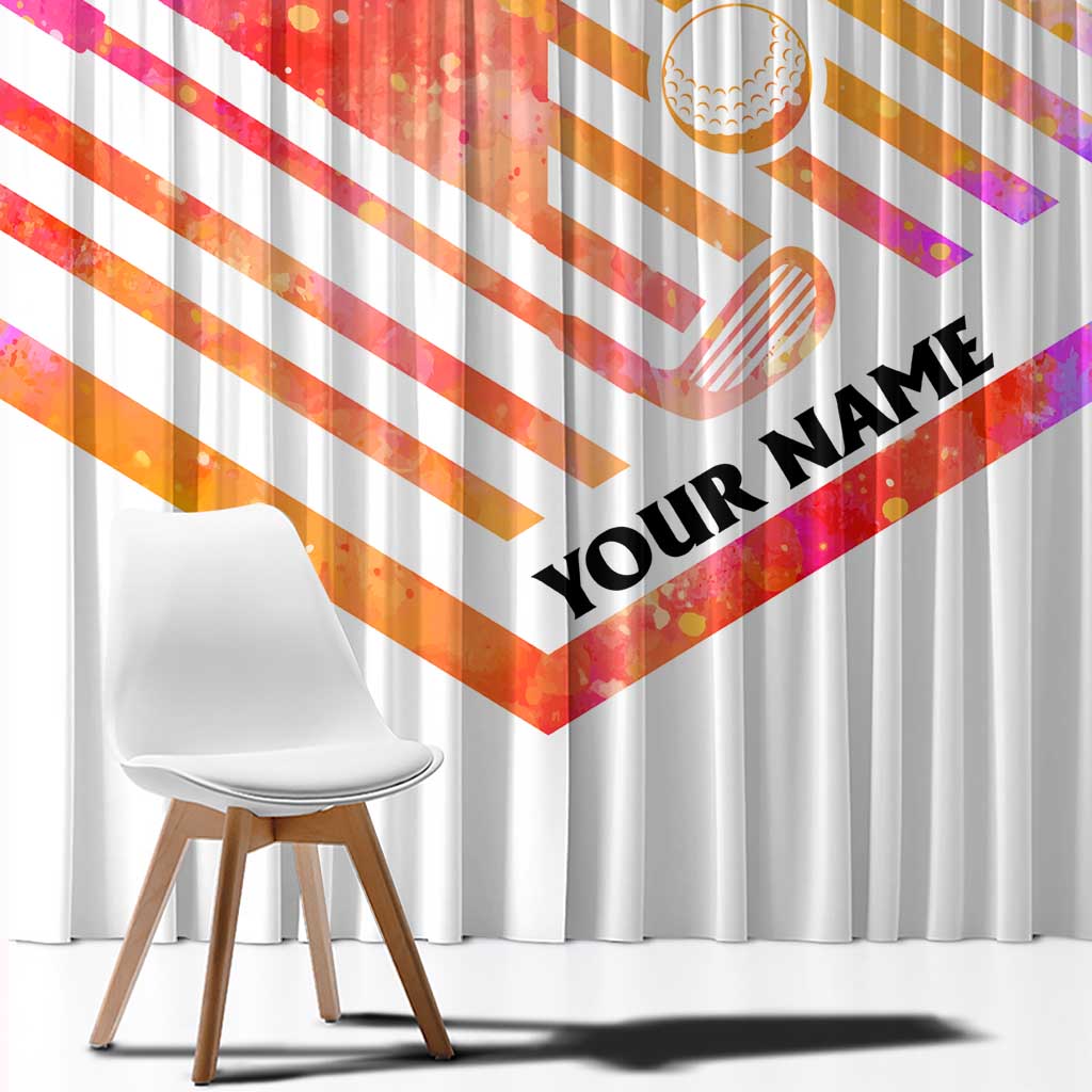 USA Golf Design Window Curtain Watercolor Female Silhouette and Orange Gradient Flag and Ball Pattern - Wonder Print Shop