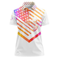 USA Golf Design Women Polo Shirt Watercolor Female Silhouette and Orange Gradient Flag and Ball Pattern - Wonder Print Shop