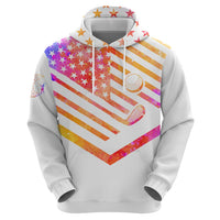 USA Golf Design Zip Hoodie Watercolor Female Silhouette and Orange Gradient Flag and Ball Pattern - Wonder Print Shop
