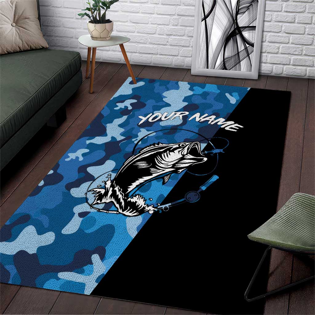 Custom Blue Camo Bass Fishing Area Rug Fishing Rod Graphic Design - Wonder Print Shop