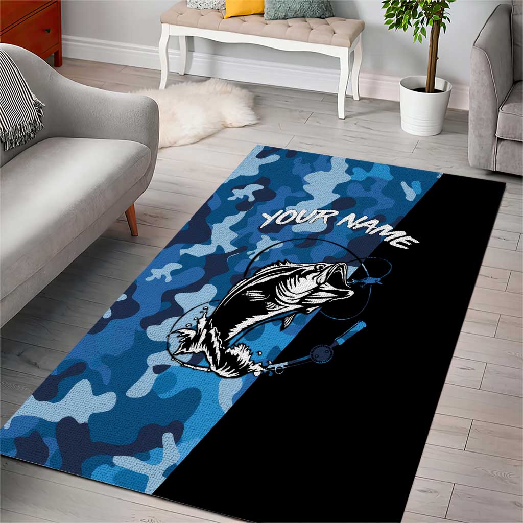 Custom Blue Camo Bass Fishing Area Rug Fishing Rod Graphic Design - Wonder Print Shop