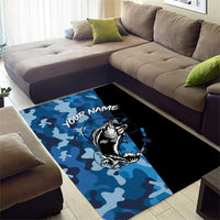 Custom Blue Camo Bass Fishing Area Rug Fishing Rod Graphic Design - Wonder Print Shop