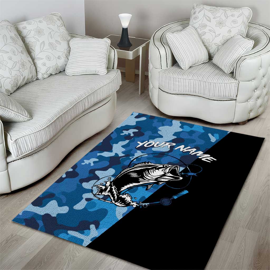 Custom Blue Camo Bass Fishing Area Rug Fishing Rod Graphic Design - Wonder Print Shop