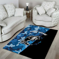 Custom Blue Camo Bass Fishing Area Rug Fishing Rod Graphic Design - Wonder Print Shop