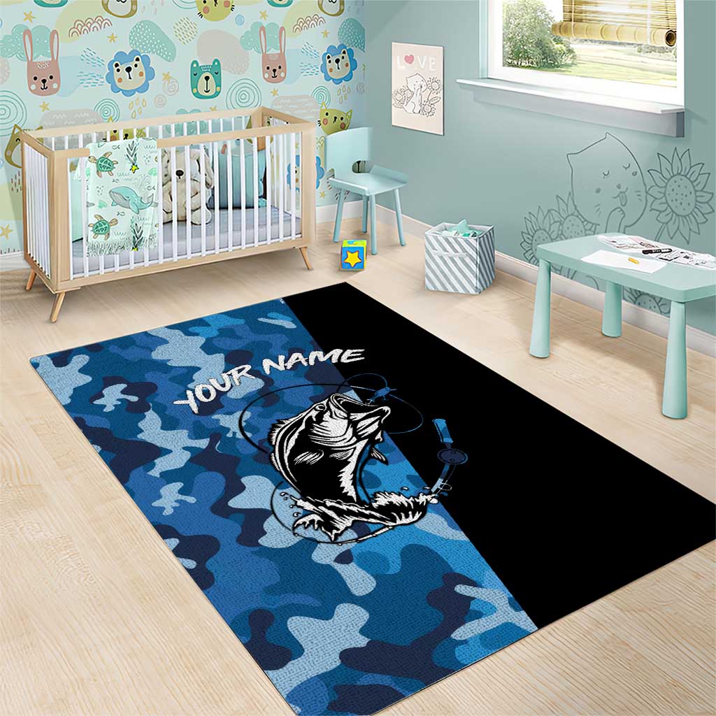 Custom Blue Camo Bass Fishing Area Rug Fishing Rod Graphic Design - Wonder Print Shop