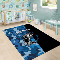 Custom Blue Camo Bass Fishing Area Rug Fishing Rod Graphic Design - Wonder Print Shop