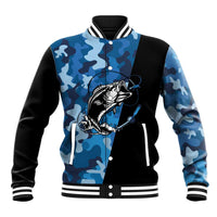 Custom Blue Camo Bass Fishing Baseball Jacket Fishing Rod Graphic Design - Wonder Print Shop