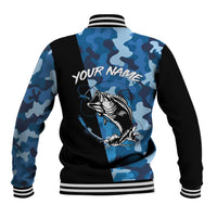 Custom Blue Camo Bass Fishing Baseball Jacket Fishing Rod Graphic Design - Wonder Print Shop
