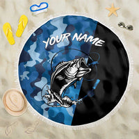 Custom Blue Camo Bass Fishing Beach Blanket Fishing Rod Graphic Design - Wonder Print Shop