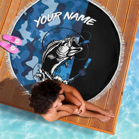 Custom Blue Camo Bass Fishing Beach Blanket Fishing Rod Graphic Design - Wonder Print Shop