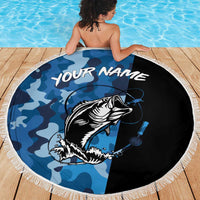 Custom Blue Camo Bass Fishing Beach Blanket Fishing Rod Graphic Design - Wonder Print Shop