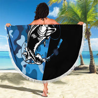 Custom Blue Camo Bass Fishing Beach Blanket Fishing Rod Graphic Design - Wonder Print Shop