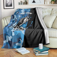 Custom Blue Camo Bass Fishing Blanket Fishing Rod Graphic Design - Wonder Print Shop