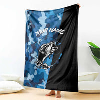 Custom Blue Camo Bass Fishing Blanket Fishing Rod Graphic Design - Wonder Print Shop