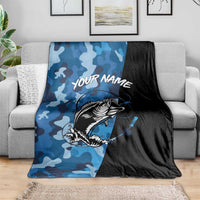 Custom Blue Camo Bass Fishing Blanket Fishing Rod Graphic Design - Wonder Print Shop