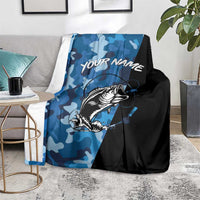 Custom Blue Camo Bass Fishing Blanket Fishing Rod Graphic Design - Wonder Print Shop