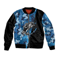 Custom Blue Camo Bass Fishing Bomber Jacket Fishing Rod Graphic Design - Wonder Print Shop