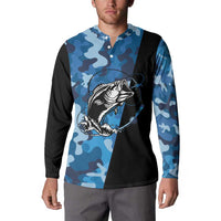 Custom Blue Camo Bass Fishing Button Sweatshirt Fishing Rod Graphic Design - Wonder Print Shop