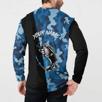 Custom Blue Camo Bass Fishing Button Sweatshirt Fishing Rod Graphic Design - Wonder Print Shop