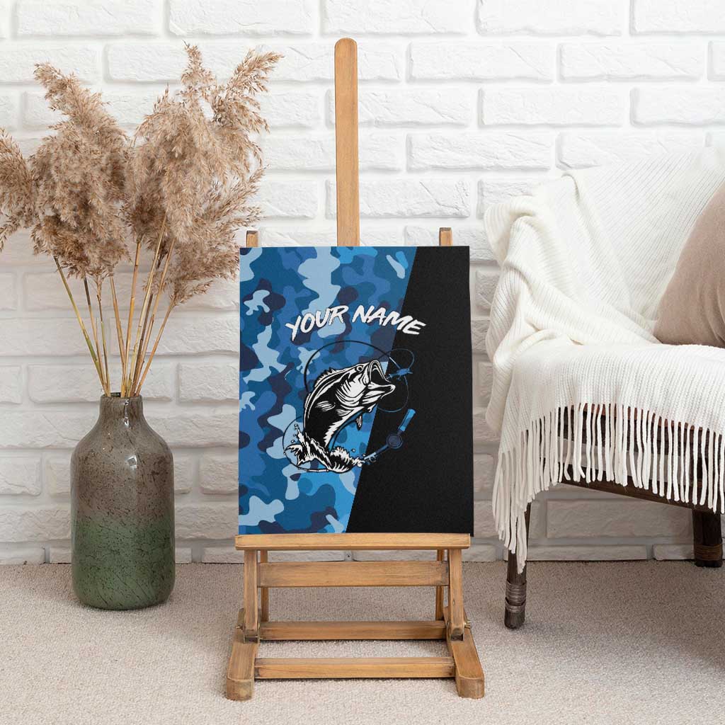Custom Blue Camo Bass Fishing Canvas Wall Art Fishing Rod Graphic Design - Wonder Print Shop
