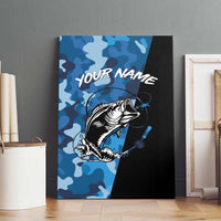 Custom Blue Camo Bass Fishing Canvas Wall Art Fishing Rod Graphic Design - Wonder Print Shop