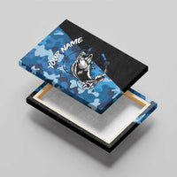 Custom Blue Camo Bass Fishing Canvas Wall Art Fishing Rod Graphic Design - Wonder Print Shop