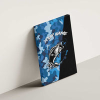 Custom Blue Camo Bass Fishing Canvas Wall Art Fishing Rod Graphic Design - Wonder Print Shop