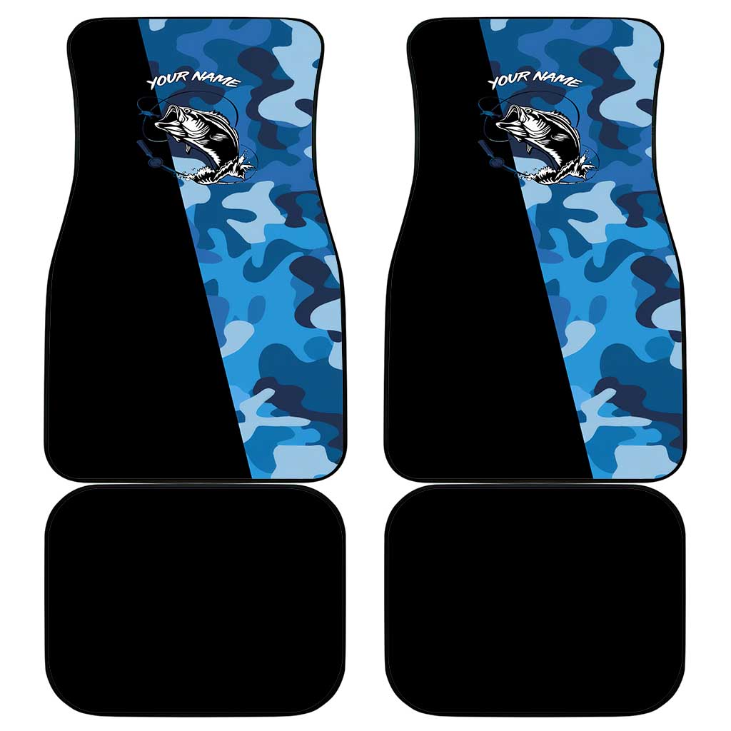 Custom Blue Camo Bass Fishing Car Mats Fishing Rod Graphic Design - Wonder Print Shop