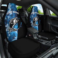 Custom Blue Camo Bass Fishing Car Seat Cover Fishing Rod Graphic Design - Wonder Print Shop