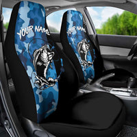 Custom Blue Camo Bass Fishing Car Seat Cover Fishing Rod Graphic Design - Wonder Print Shop