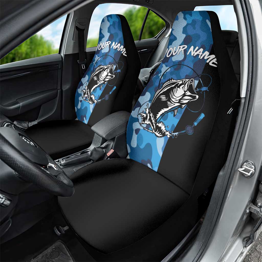 Custom Blue Camo Bass Fishing Car Seat Cover Fishing Rod Graphic Design - Wonder Print Shop