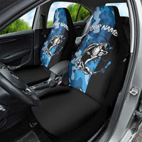 Custom Blue Camo Bass Fishing Car Seat Cover Fishing Rod Graphic Design - Wonder Print Shop