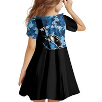 Custom Blue Camo Bass Fishing Family Matching Mermaid Dress and Hawaiian Shirt Fishing Rod Graphic Design - Wonder Print Shop