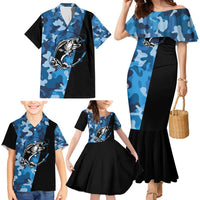 Custom Blue Camo Bass Fishing Family Matching Mermaid Dress and Hawaiian Shirt Fishing Rod Graphic Design - Wonder Print Shop