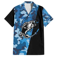 Custom Blue Camo Bass Fishing Family Matching Puletasi and Hawaiian Shirt Fishing Rod Graphic Design - Wonder Print Shop