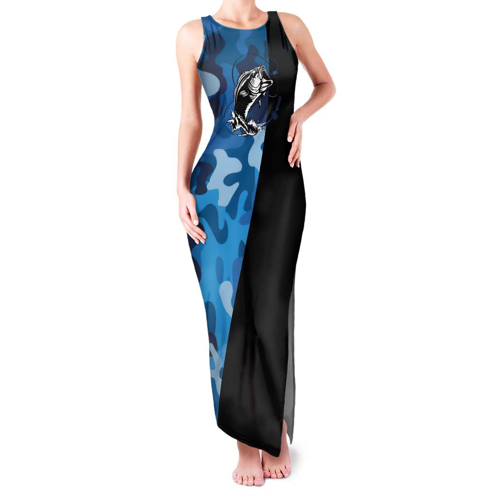 Custom Blue Camo Bass Fishing Family Matching Tank Maxi Dress and Hawaiian Shirt Fishing Rod Graphic Design - Wonder Print Shop