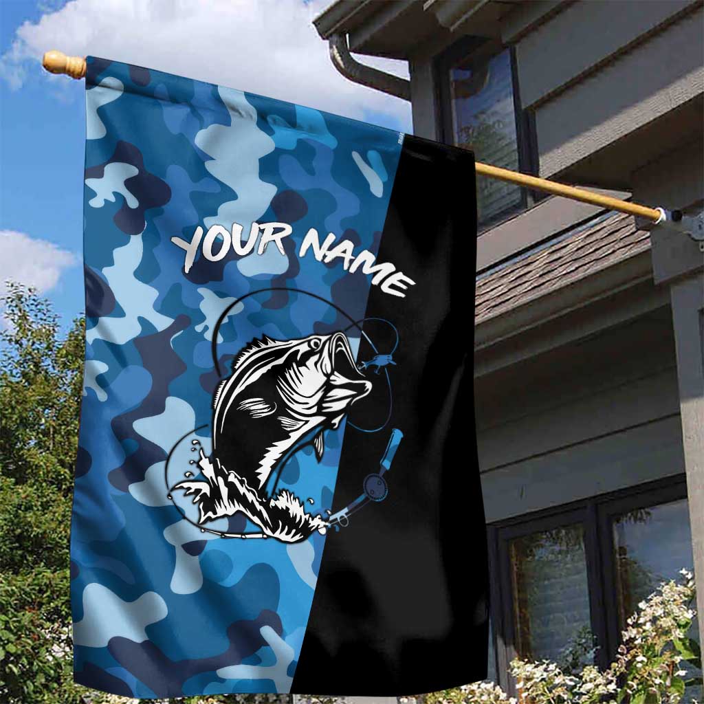 Custom Blue Camo Bass Fishing Garden Flag Fishing Rod Graphic Design - Wonder Print Shop