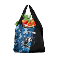 Custom Blue Camo Bass Fishing Grocery Bag Fishing Rod Graphic Design - Wonder Print Shop