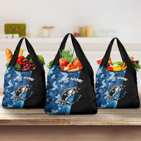 Custom Blue Camo Bass Fishing Grocery Bag Fishing Rod Graphic Design - Wonder Print Shop