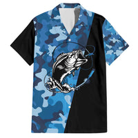 Custom Blue Camo Bass Fishing Hawaiian Shirt Fishing Rod Graphic Design - Wonder Print Shop